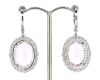 14K White Gold, Kunzite and Diamond, Double Halo Drop Earrings - 3