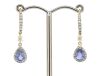 14K Yellow Gold, 1.73ct TSW Blue Ceylon Sapphire and Diamond, Halo Drop Earrings