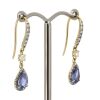 14K Yellow Gold, 1.73ct TSW Blue Ceylon Sapphire and Diamond, Halo Drop Earrings - 2