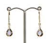 14K Yellow Gold, 1.73ct TSW Blue Ceylon Sapphire and Diamond, Halo Drop Earrings - 3