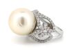 14K White Gold, White Cultured South Sea Pearl and Diamond, Cocktail Ring - 2