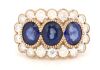 14K White/Rose Gold, Blue Sapphire and Diamond, Trilogy Style Halo Ring