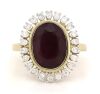 14K Yellow Gold, Ruby and Diamond, Antique Style Halo Ring