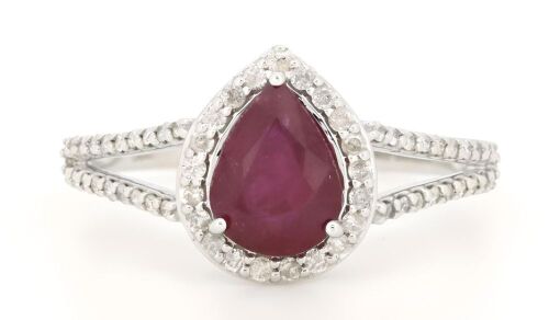 14K White Gold Ruby and Diamond Ring