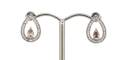 14K White/Rose Gold, Pink Diamond and Diamond, Halo Earrings