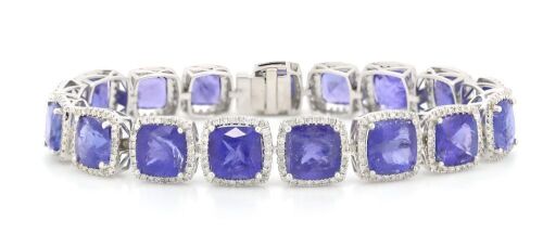 14K White Gold, Tanzanite and Diamond, Halo Bracelet