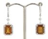 14K White Gold, Orange Sapphire and Diamond, Drop Earrings