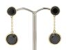 14K Yellow Gold and Black Diamond, Halo Chain Drop Earrings