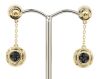 14K Yellow Gold and Black Diamond, Halo Chain Drop Earrings - 3