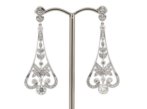 14K White Gold and Diamond, Art Deco Drop Earrings