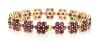 14K Yellow Gold, Pink Sapphire and Diamond, Floral Bracelet - 5