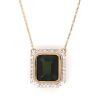 14K Rose Gold, Green Tourmaline and Diamond, Halo Pendant Necklace