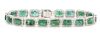 14K White Gold, Emerald and Diamond, Halo Line Bracelet