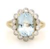 14K Yellow Gold, Aquamarine and Diamond, Halo Ring