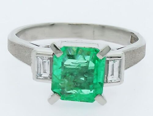 Platinum Emerald and Diamond Trilogy Dress ring