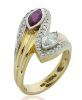 18K Yellow Gold and Platinum Ruby and Diamond Bypass Dress ring - 3