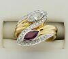 18K Yellow Gold and Platinum Ruby and Diamond Bypass Dress ring - 5