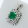 Platinum Emerald and Diamond Double Halo Pendant - 2