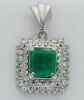 Platinum Emerald and Diamond Double Halo Pendant - 3