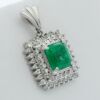 Platinum Emerald and Diamond Double Halo Pendant - 4