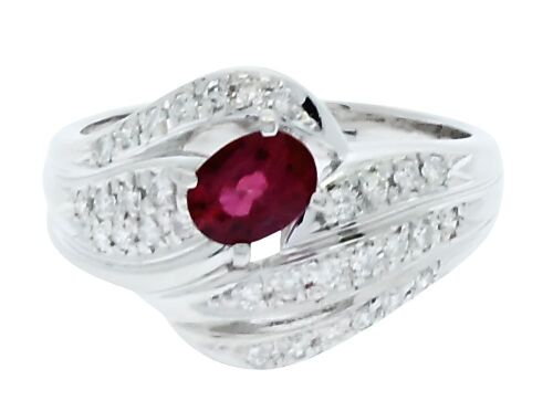 Platinum Ruby and Diamond Bypass Dress Ring