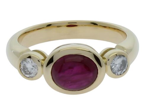 18K Yellow Gold Ruby and Diamond Trilogy Ring