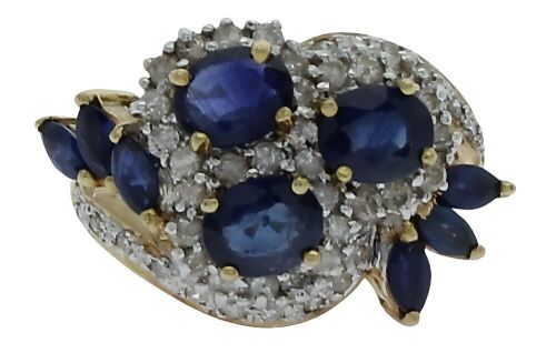 18K Yellow and White Gold Sapphire and Diamond Art deco style dress ring