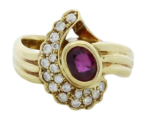 18K Yellow Gold Ruby and Diamond Dress Ring