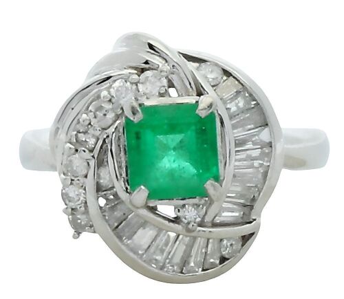 Platinum Emerald and Diamond Art Deco Dress Ring