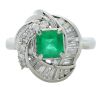 Platinum Emerald and Diamond Art Deco Dress Ring