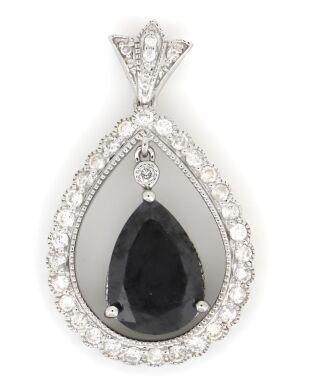 14K White Gold, Fancy Black Diamond, Drop Pendant