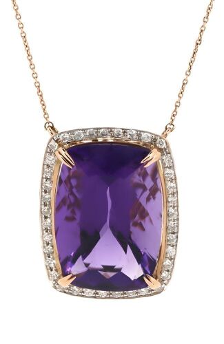 14K Rose Gold, 27.56ct Amethyst and Diamond, Statement Necklace