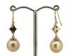 14K Yellow Gold, Golden Cultured South Sea Pearl and Diamond, Drop Earrings - 3