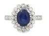 14K White Gold, Blue Sapphire and Diamond, Double Halo Ring