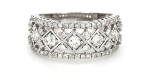 14K White Gold and Diamond, Multi-Row Statement Ring