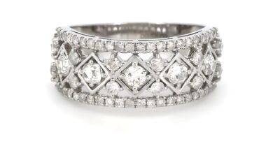 14K White Gold and Diamond, Multi-Row Statement Ring