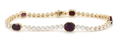 14K Yellow Gold, Ruby and Diamond, Line Bracelet