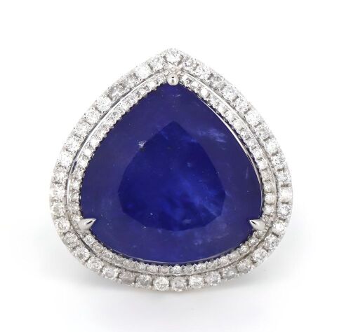 14K White Gold, 20.60ct Tanzanite and Diamond, Double Halo Ring