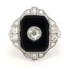 14K White Gold, Onyx and Diamond, Art Deco Style Ring