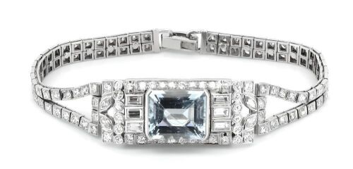 14K White Gold, Aquamarine and Diamond, Statement Bracelet