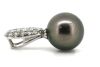 14K White Gold, Black Tahitian Pearl and Diamond Pendant - 2