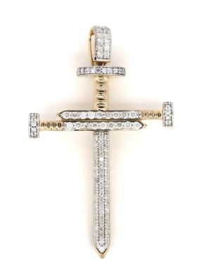 14K Yellow Gold, 0.91ct TDW Diamond, Crucifix Pendant