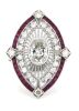 14K White Gold, Diamond & Ruby, Art Deco Style Statement Ring