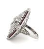 14K White Gold, Diamond & Ruby, Art Deco Style Statement Ring - 2