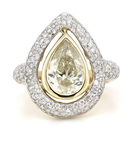 14K Yellow Gold, Fancy Light Yellow Diamond, Halo Ring.