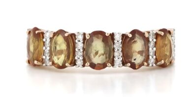 14K Rose Gold, Orange Sapphire and Diamond, Eternity Ring