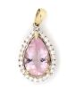 14K Yellow Gold, Morganite and Diamond, Halo Drop Pendant