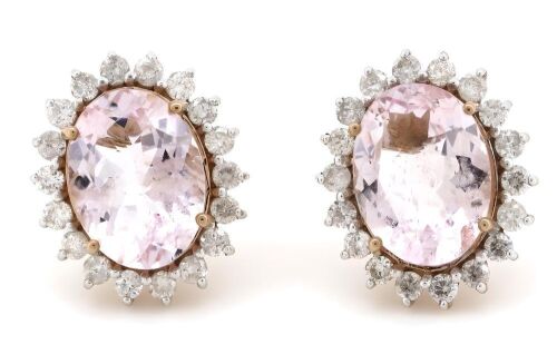 14K Rose Gold, Morganite and Diamond, Halo Stud Earrings