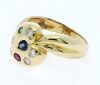 18k yellow gold sapphire, ruby, emerald and diamond leaf pattern dress ring - 2