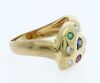 18k yellow gold sapphire, ruby, emerald and diamond leaf pattern dress ring - 3